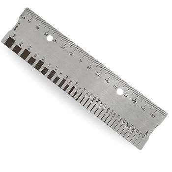 Rissbreitenlineal aus Edelstahl mit Beschriftung
